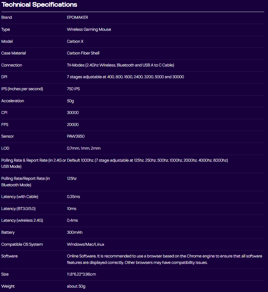 EPOMAKER Carbon X specifiche